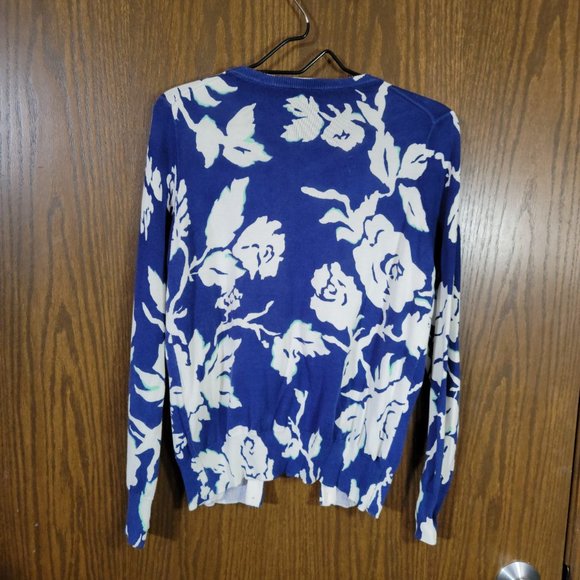 Lands End Supima Cotton Blue and White Floral Cardigan Size Small - Picture 7 of 9